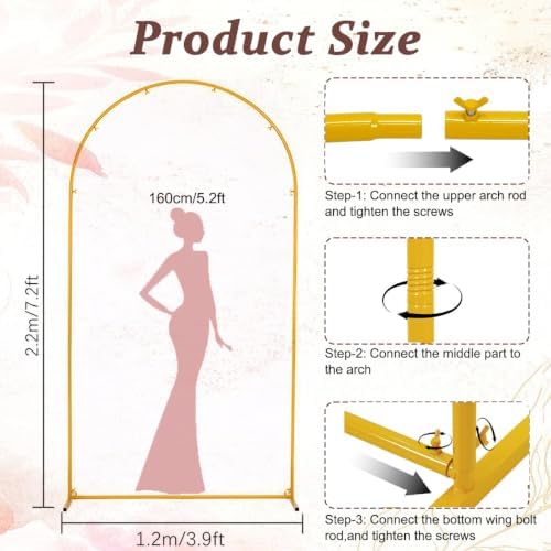 7.2FT Metal Wedding Arch Backdrop Stand for Party, Balloon Arch Stand, alternate view 3