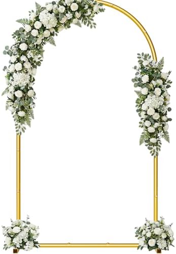 7.2FT Metal Wedding Arch Backdrop Stand, Stable Balloon Arch Frame, Gold in Gold