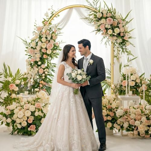 7.2FT Metal Wedding Arch Backdrop Stand, Stable Balloon Arch Frame, Gold in Gold, alternate view 2