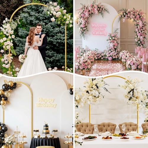 7.2FT Metal Wedding Arch Backdrop Stand, Stable Balloon Arch Frame, Gold in Gold, alternate view 7