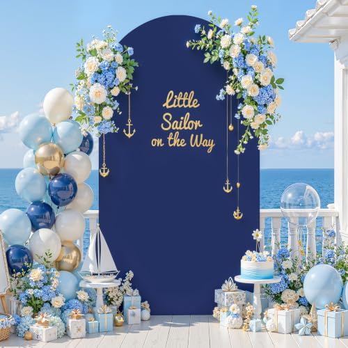 7.2FT Navy Blue Arch Backdrop Cover - Stretchy Spandex Fabric Fitted Round Top Chiara Backdrop Arch Covers for, alternate