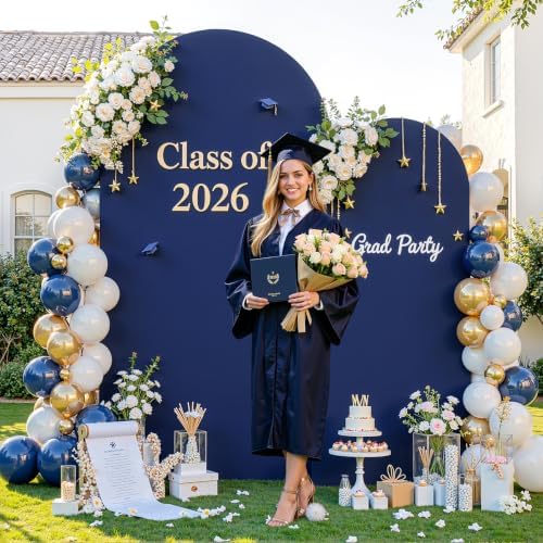 7.2FT Navy Blue Arch Backdrop Cover - Stretchy Spandex Fabric Fitted Round Top Chiara Backdrop Arch Covers for, alternate