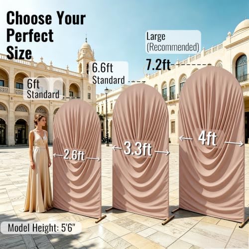 7.2FT Nude Arch Backdrop Cover Spandex Fitted Chiara Round Top Event Decor in 7.2FT in Nude, alternate view 3