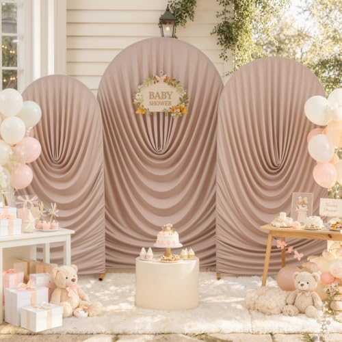 7.2FT Nude Arch Backdrop Cover Spandex Fitted Chiara Round Top Event Decor in 7.2FT in Nude, alternate view 4
