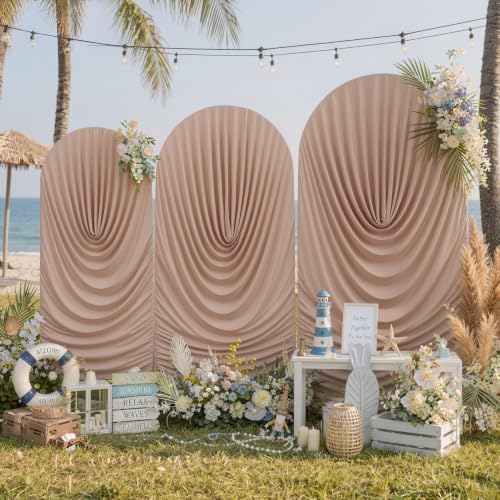 7.2FT Nude Arch Backdrop Cover Spandex Fitted Chiara Round Top Event Decor in 7.2FT in Nude, alternate view 5