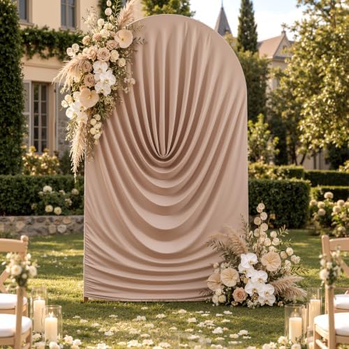 7.2FT Nude Draped Arch Cover, Ruched Ripple Arch Backdrop Cover in 7.2FT in Nude