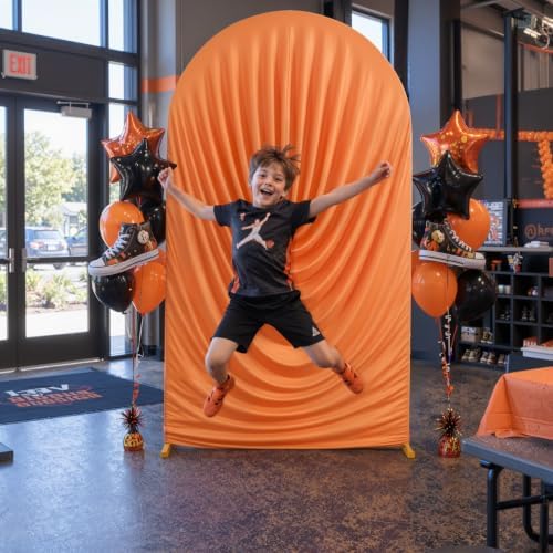 7.2FT Orange Arch Backdrop Cover Spandex Fitted Chiara Roundtop Event Decor in 7.2FT in Orange, alternate view 2