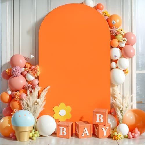 7.2FT Orange Arch Backdrop Cover, Spandex Fitted Wedding Arch Stand Covers Round Top Chiara Backdrop Cover for