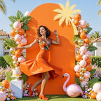 7.2FT Orange Arch Backdrop Cover, Spandex Fitted Wedding Arch Stand Covers Round Top Chiara Backdrop Cover for, alternate