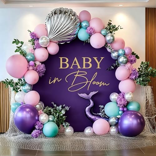 7.2FT Purple Round Backdrop Cover with Size Adjuster & 4 Metal Clips, Universal Fit for 5ft-7.2ft Circle Stand