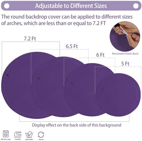 7.2FT Purple Round Backdrop Cover with Size Adjuster & 4 Metal Clips, Universal Fit for 5ft-7.2ft Circle Stand, alternate
