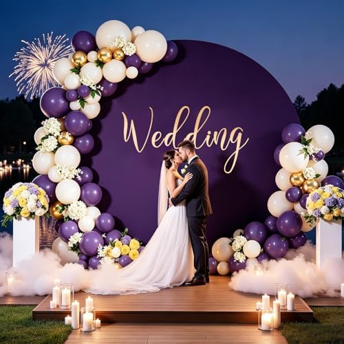 7.2FT Purple Round Backdrop Cover with Size Adjuster & 4 Metal Clips, Universal Fit for 5ft-7.2ft Circle Stand, alternate