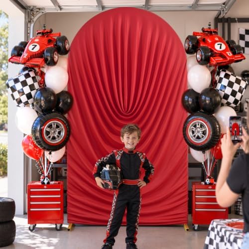 7.2FT Red Arch Backdrop Cover Spandex Fitted Chiara Round Top Event Decor in 7.2FT in Red, alternate view 2