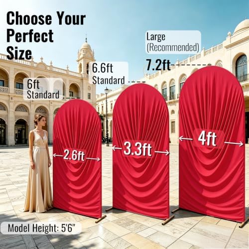 7.2FT Red Arch Backdrop Cover Spandex Fitted Chiara Round Top Event Decor in 7.2FT in Red, alternate view 3