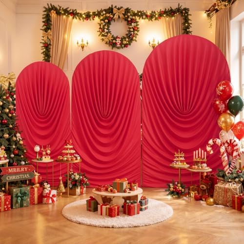 7.2FT Red Arch Backdrop Cover Spandex Fitted Chiara Round Top Event Decor in 7.2FT in Red, alternate view 4