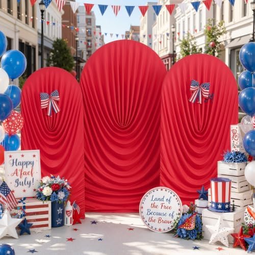 7.2FT Red Arch Backdrop Cover Spandex Fitted Chiara Round Top Event Decor in 7.2FT in Red, alternate view 5