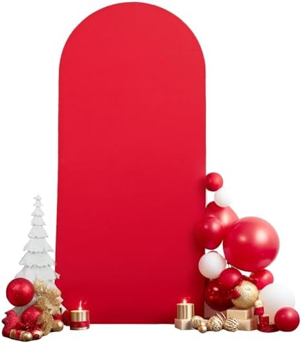 7.2FT Red Arch Backdrop Cover, Spandex Fitted Wedding Arch Stand Covers 2-Sided Round Top Chiara Stretchy Arch