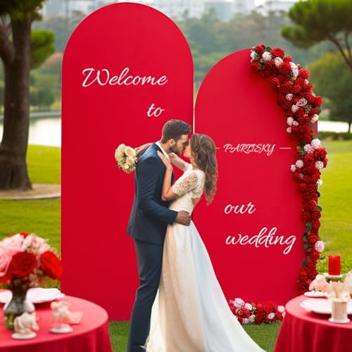 7.2FT Red Arch Backdrop Cover, Spandex Fitted Wedding Arch Stand Covers 2-Sided Round Top Chiara Stretchy Arch, alternate