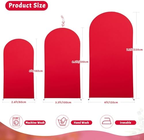 7.2FT Red Arch Cover - Polyester Fitted Wedding Arch Stand Covers Round Top Chiara Arch Backdrop Cover for, alternate view 2