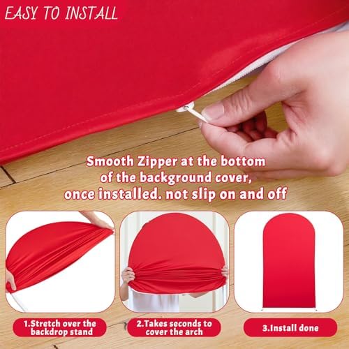 7.2FT Red Arch Cover - Polyester Fitted Wedding Arch Stand Covers Round Top Chiara Arch Backdrop Cover for, alternate view 4