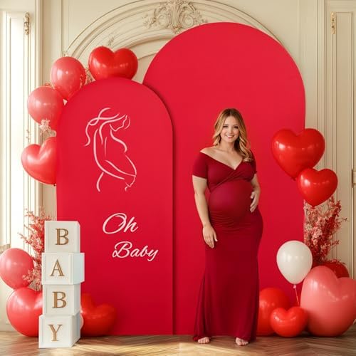 7.2FT Red Arch Cover - Polyester Fitted Wedding Arch Stand Covers Round Top Chiara Arch Backdrop Cover for, alternate view 6