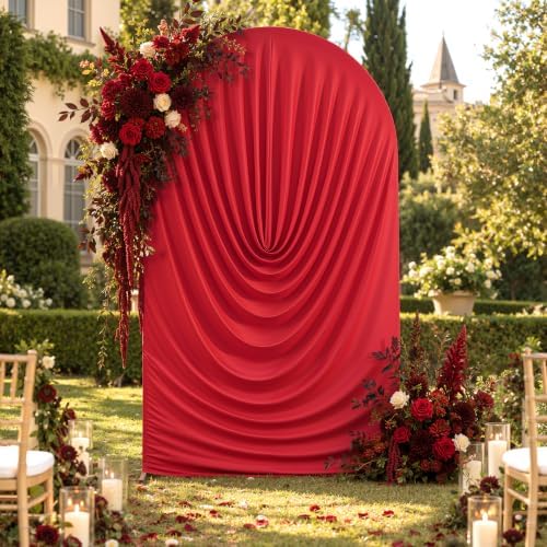 7.2FT Red Draped Arch Cover, Ruched Ripple Arch Backdrop Cover in 7.2FT in Red