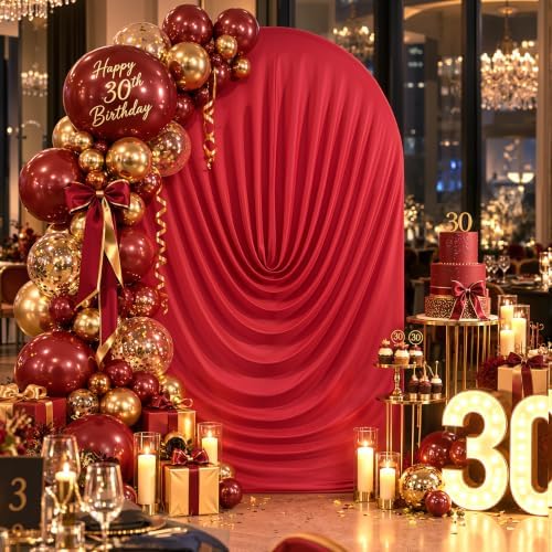 7.2FT Red Draped Arch Cover, Ruched Ripple Arch Backdrop Cover in 7.2FT in Red, alternate view 2