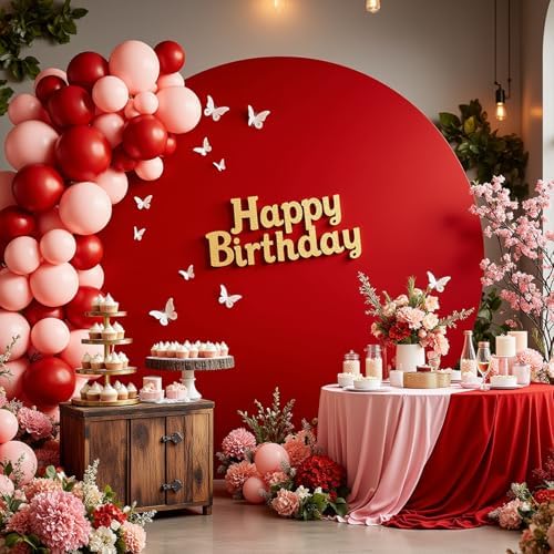 7.2FT Red Round Backdrop Cover with Size Adjuster & 4 Metal Clips, Universal Fit for 5ft-7.2ft Circle Stand