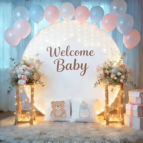7.2FT Round Backdrop Cover with Lights, Spandex Wrinkle-Resistant Cover with LED Fairy Lights for Circle Arch, alternate view