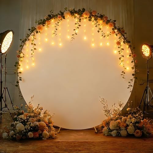 7.2FT Round Backdrop Cover with Lights, Spandex Wrinkle-Resistant Cover with LED Fairy Lights for Circle Arch, alternate view