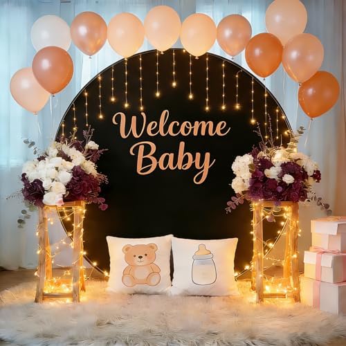 7.2FT Round Backdrop Cover with Lights, Spandex Wrinkle-Resistant Cover with LED Fairy Lights for Circle Arch, alternate view