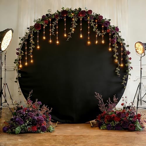 7.2FT Round Backdrop Cover with Lights, Spandex Wrinkle-Resistant Cover with LED Fairy Lights for Circle Arch, alternate view