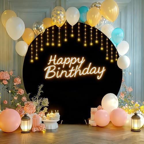 7.2FT Round Backdrop Cover with Lights, Spandex Wrinkle-Resistant Cover with LED Fairy Lights for Circle Arch, alternate view