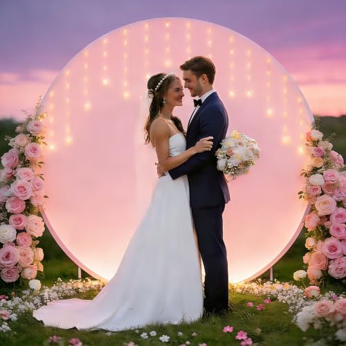 7.2FT Round Backdrop Cover with Lights, Spandex Wrinkle-Resistant Cover with LED Fairy Lights for Circle Arch, alternate view