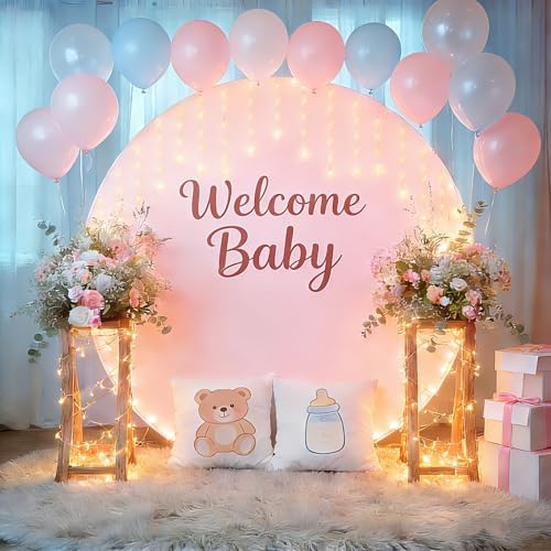 7.2FT Round Backdrop Cover with Lights, Spandex Wrinkle-Resistant Cover with LED Fairy Lights for Circle Arch, alternate view