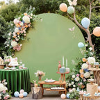 7.2FT Sage Green Round Backdrop Cover with Size Adjuster & 4 Metal Clips, Universal Fit for 5ft-7.2ft Circle