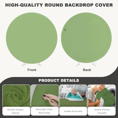 7.2FT Sage Green Round Backdrop Cover with Size Adjuster & 4 Metal Clips, Universal Fit for 5ft-7.2ft Circle, alternate view