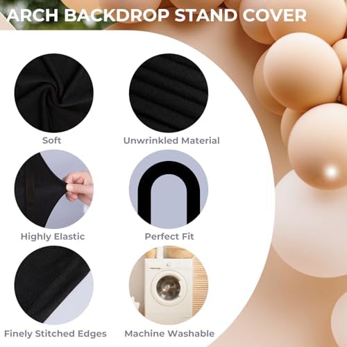 7.2FT Spandex Open Arch Backdrop Cover for Party Wedding, Black in 7.2ft x 7.2ft in Black, alternate view 3