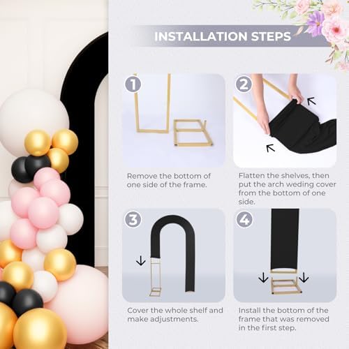 7.2FT Spandex Open Arch Backdrop Cover for Party Wedding, Black in 7.2ft x 7.2ft in Black, alternate view 4