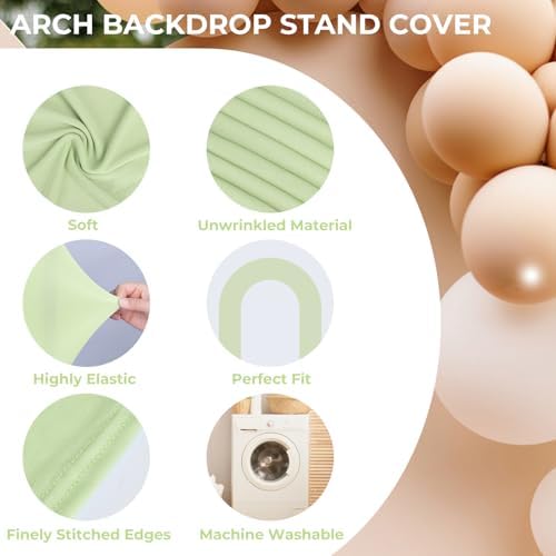 7.2FT Spandex Open Arch Backdrop Cover for Party Wedding, Green in 7.2 feet x 7 feet in Green, alternate view 6