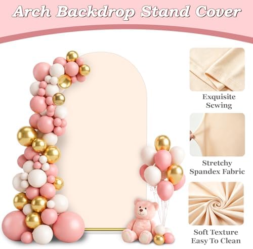 7.2FT Wedding Arch Backdrop Cover, Beige Spandex Arch Stand Cover, alternate view 3