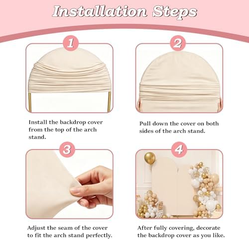 7.2FT Wedding Arch Backdrop Cover, Beige Spandex Arch Stand Cover, alternate view 4