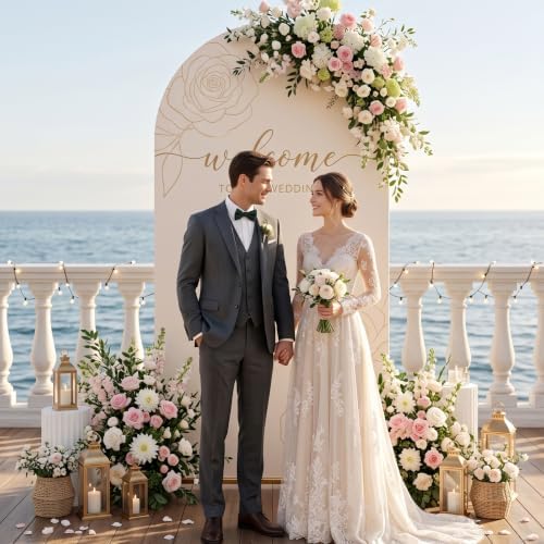 7.2FT Wedding Arch Backdrop Cover, Beige Spandex Arch Stand Cover, alternate view 5