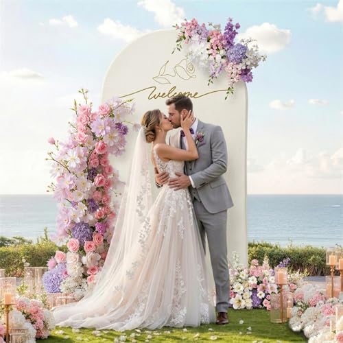7.2FT Wedding Arch Backdrop Cover, Ivory Spandex Arch Stand Cover, alternate view 6