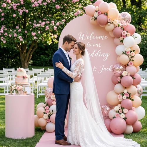 7.2FT Wedding Arch Backdrop Cover, Pink Spandex Arch Stand Cover, alternate view 5