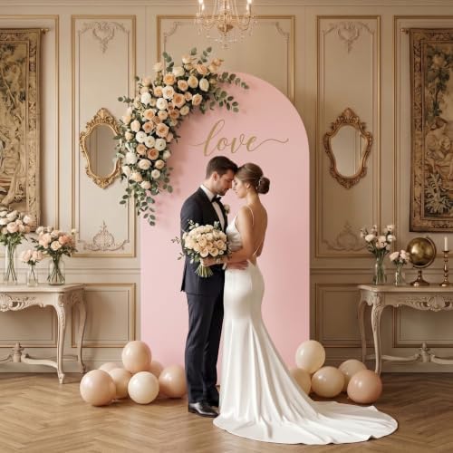 7.2FT Wedding Arch Backdrop Cover, Pink Spandex Arch Stand Cover, alternate view 6