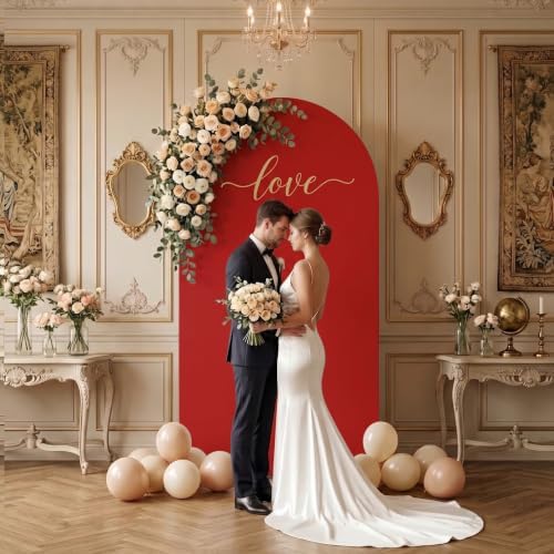 7.2FT Wedding Arch Backdrop Cover, Red Spandex Arch Stand Cover, alternate view 2