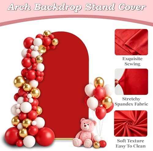 7.2FT Wedding Arch Backdrop Cover, Red Spandex Arch Stand Cover, alternate view 4