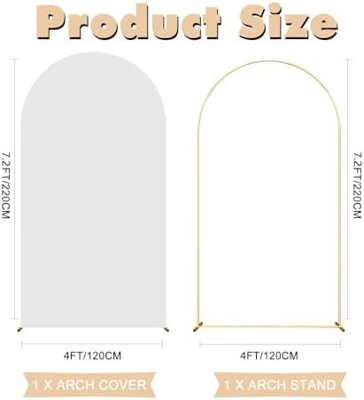 7.2FT Wedding Arch Backdrop Stand and White Arch Cover, White Spandex Fitted Backdrop Cover and Gold Wedding, alternate view