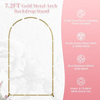 7.2FT Wedding Arch Backdrop Stand, Gold Metal Ballon Background Arch Stand, alternate view 4